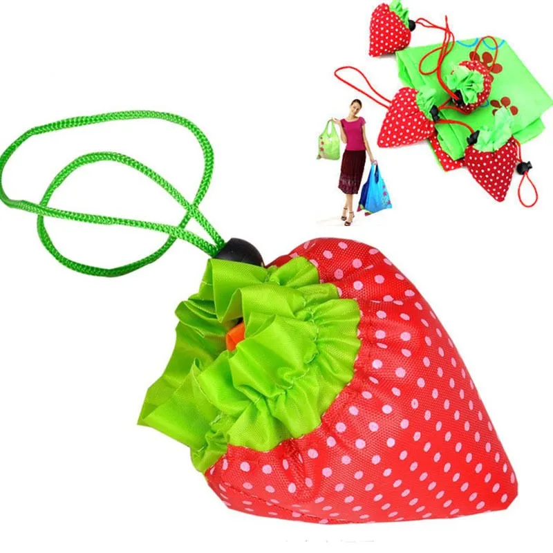 50 stycken Eco Storage Handbag Strawberry Foldbar Shopping Tote Återanvändbara väskor Slumpmässiga färg Miljö Foldning Holder Bag3083