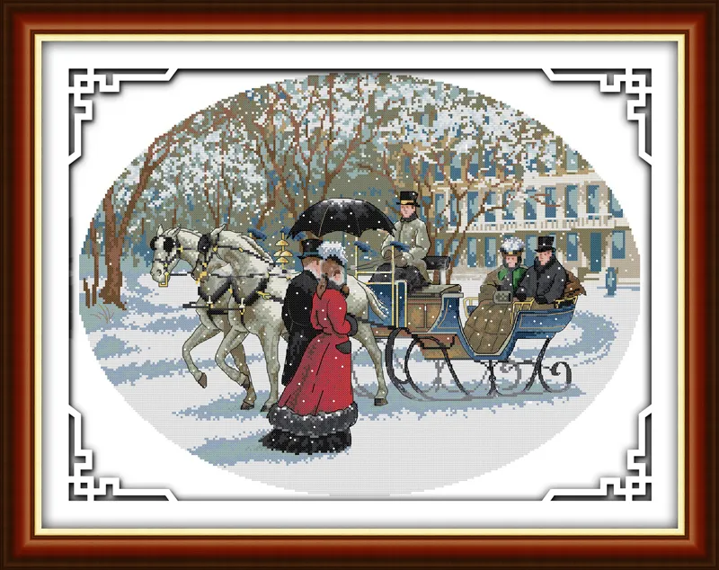 Scenery of Snowy day , Gracious style Cross Stitch Needlework Sets Embroidery kits paintings counted printed on canvas DMC 14CT /11CT