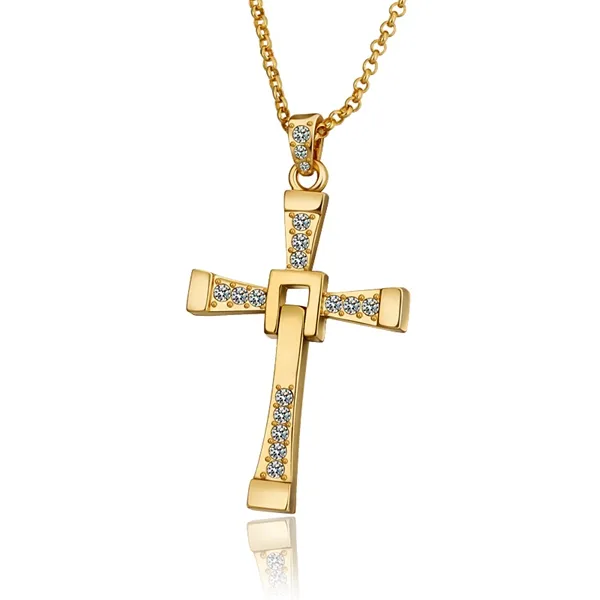 Hochwertiger Männerkreuz 18K Gold Schmuck Anhänger Halskette WGN703 Ein Gelbgold weiße Edelstein -Halsketten mit Ketten2757