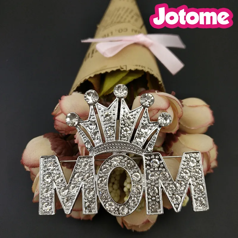 50 -stcsSilver Tone Mother's Day Gift Broches Crown Mom Rhinestone Crystal Broche Pin voor pak