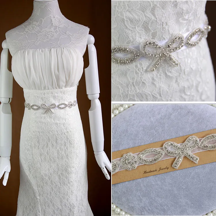 Boda nupcial blanca Boda Princesa Rhinestone Cinturón Chica Dama de honor Vestido Faja Accesorios de boda XW30 Organza / Cinta