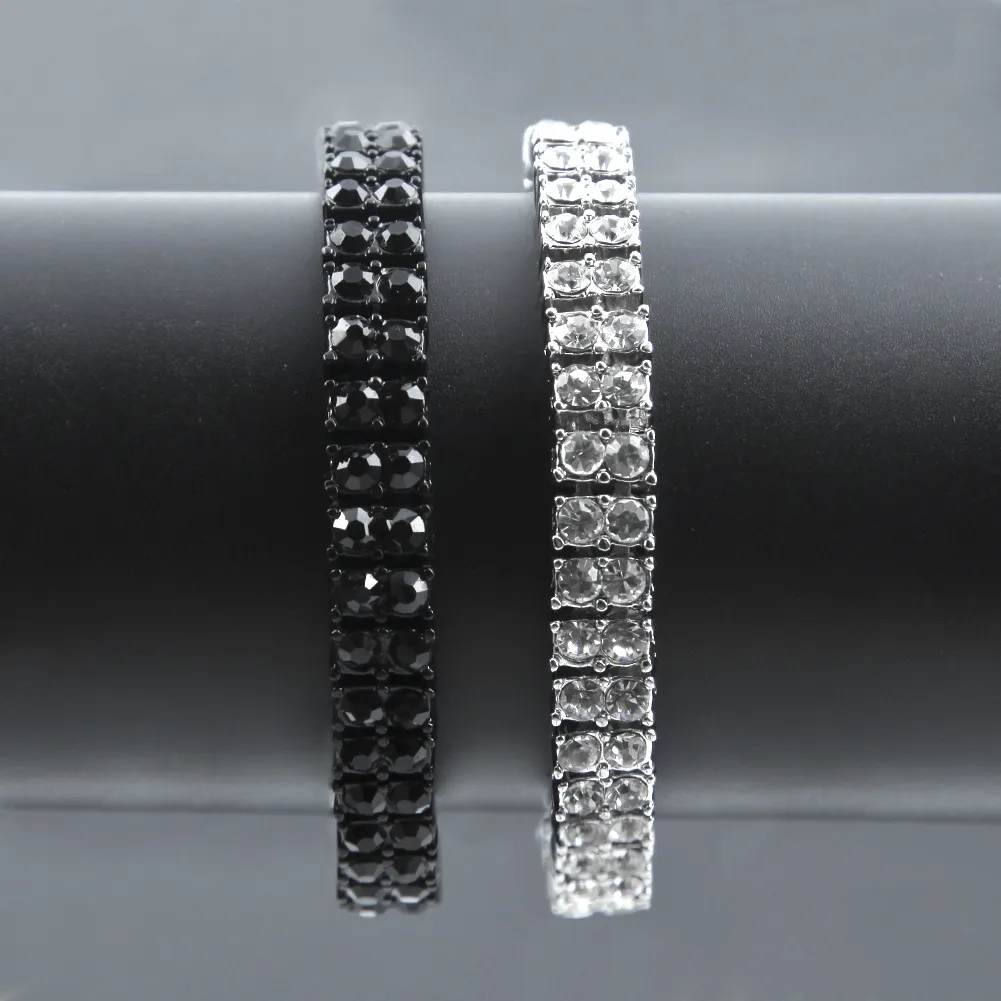 Nowa biżuteria przybywa męska srebrna lodowana 30 -calowa 2 -rzędowa symulowana bransoletka łańcucha hiphopowego dla mężczyzn220m