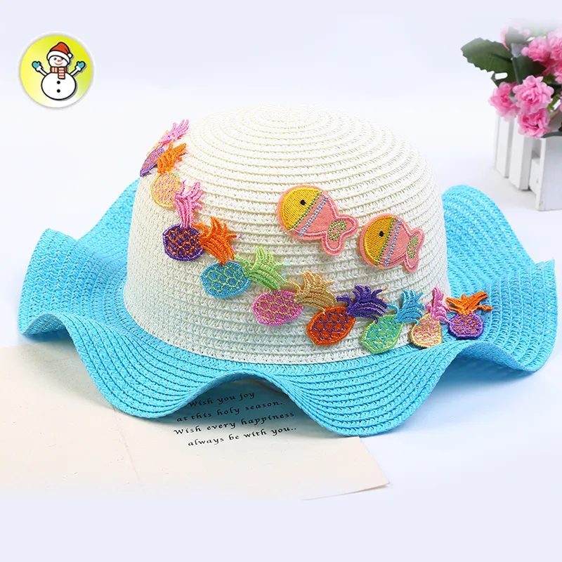 Zomer Cartoon Fruit Vis Borduren Strohoed voor Kinderen Outdoor Reizen Strand Zon Hoeden Jongens Meisjes Dome Cap KIDS-9 Whole267Y