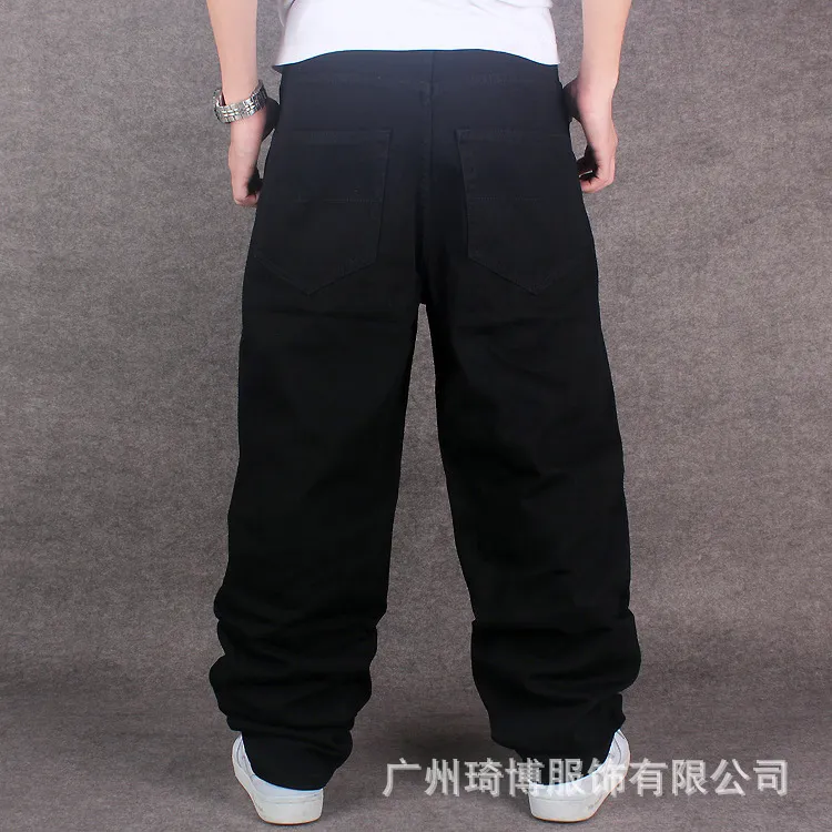 Wholesale-Mens Pure Black Hiphop Baggy Cotton Denim Jeans Men Loose Fit For Street Dancing Wide Leg Pants Plus Size 42 44 46