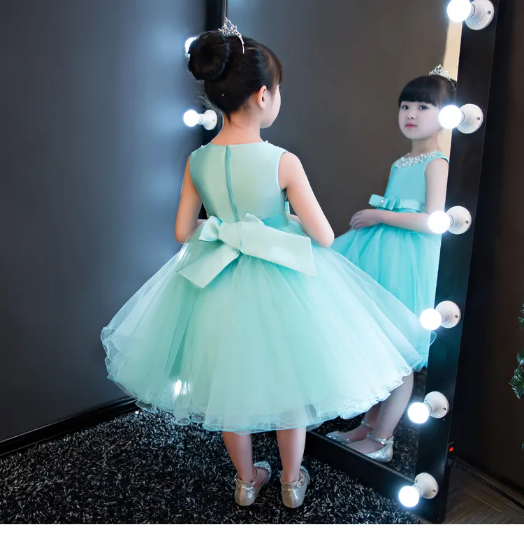 Glizt Royal blue Kids Girls Party Wedding flower girl Dress Baby Girl Dress Bead Bow Prom Formal Dress First Communion Gown