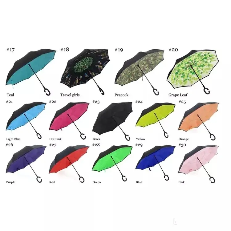 2017 criativo invertido guarda-chuvas de dupla camada com c lidar com dentro de fora reverter guarda-chuva à prova de vento 34 cores expedição rápida por DHL em estoque