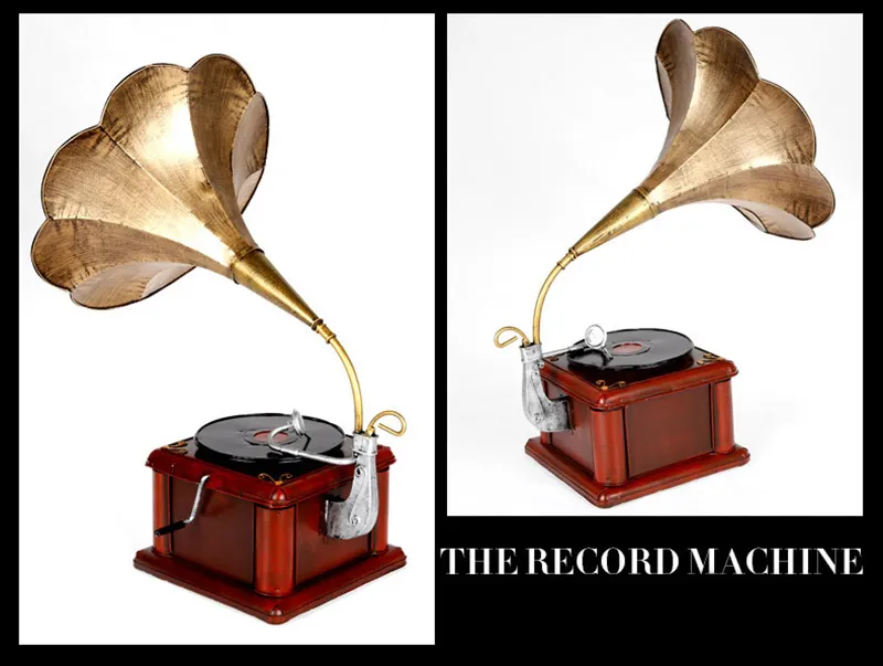 Gramophone Recorder Model Tin crafts Antique Phonograph Retro Model Arts and Crafts for Bar Study Bedroom