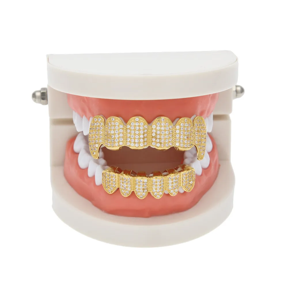 New Custom All Iced Out Exclusive Luxury Top&Bottom Silver Gold Grillz Set Vampire & Classic Teeth for Women Men