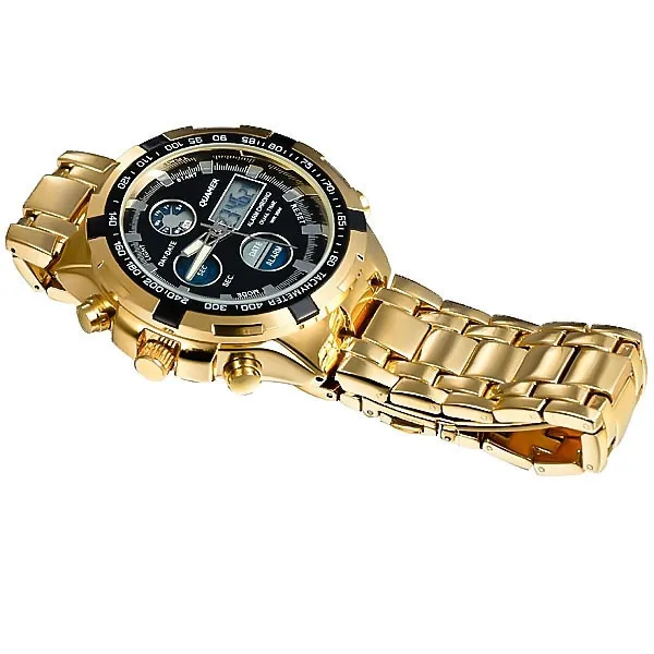 Moda para hombre Reloj deportivo LED Gold Cara grande Cuarzo Reloj de cuarzo Reloj de pulsera a prueba de agua Relojes Masculinos Reloj Relogio Masculino