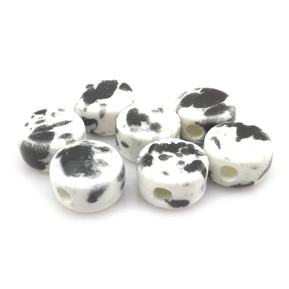 Forme a 12x7m m la forma del botón blanco negro granos flojos de cerámica para la joyería DIY / que envía libremente