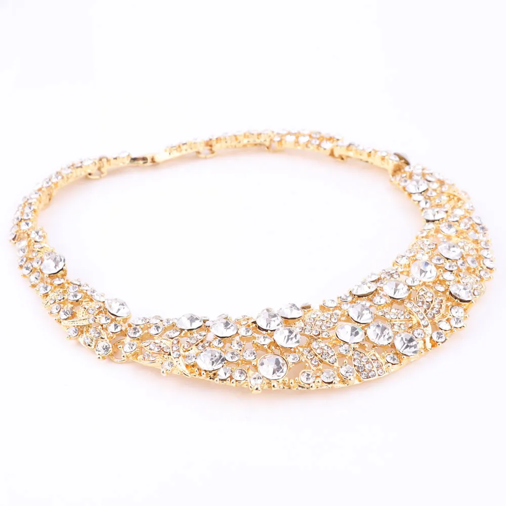 Set di gioielli in cristallo Boho placcato oro da donna con collana, orecchini, braccialetto, anello, dichiarazione di vendita diretta la festa nuziale Jewellr286t