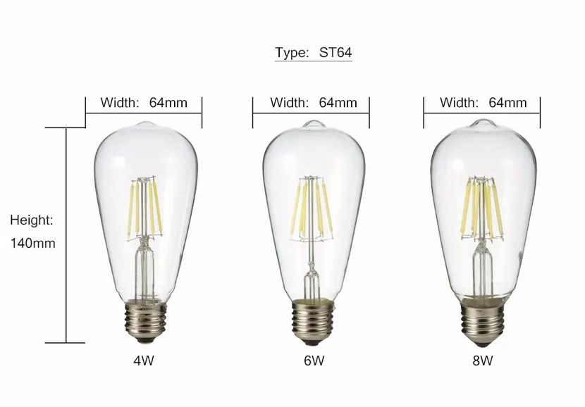 E27 ST64 مصابيح LED خمر LED LED LED LIGHTROTRO LIGHTROLS 2W 4W 6W