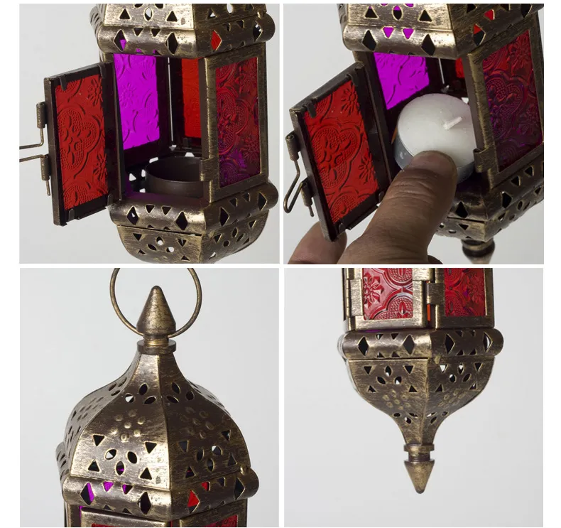 Vintage Metal Hollow Candle Holder Articles White Moroccan European Candlestick Hanging Lantern Wedding Decor