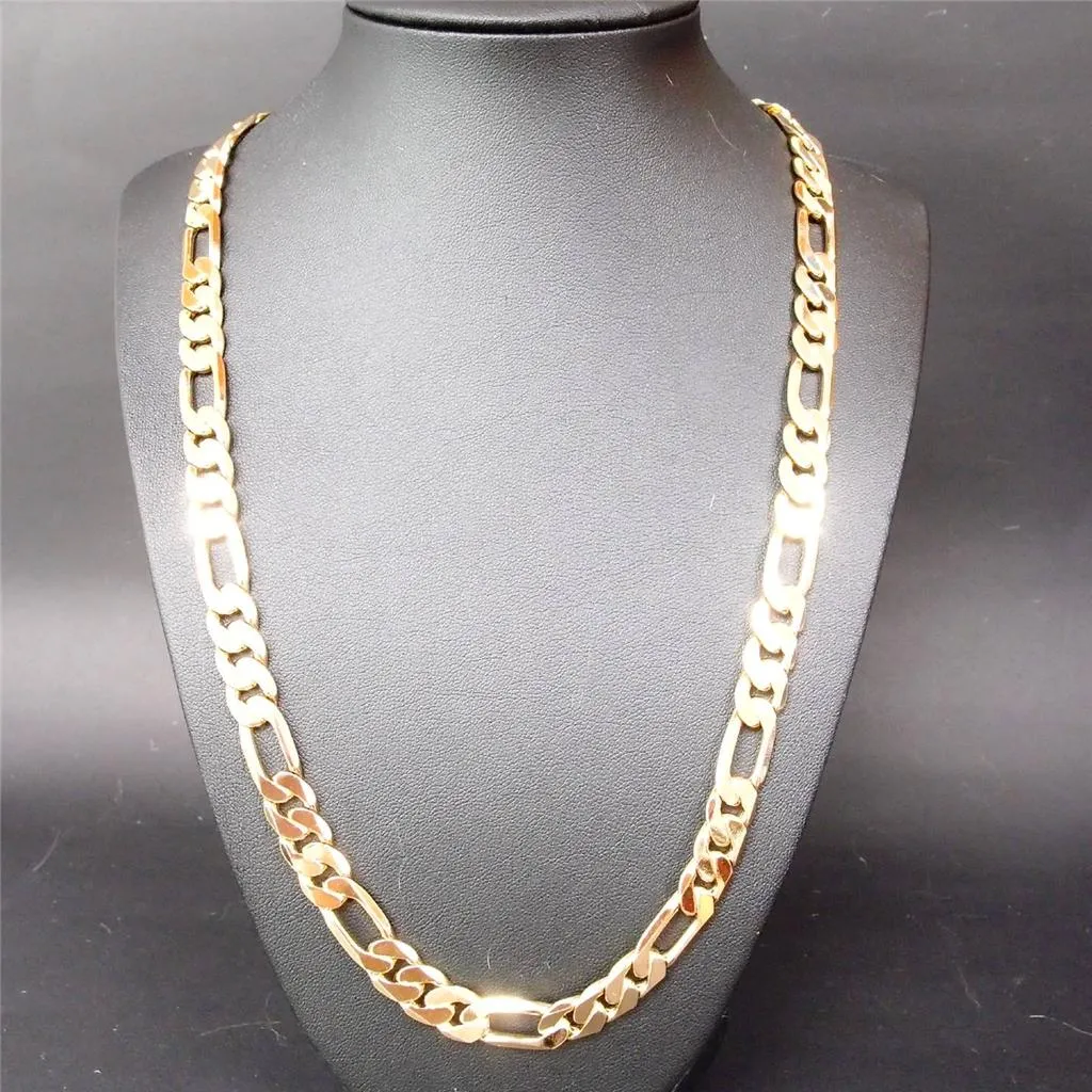 Novo pesado 94g 12mm 24k amarelo sólido ouro preenchido colar masculino corrente de meio-fio jóias285b