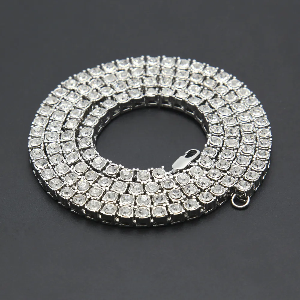 Мужское серебро, черное золото, кристаллы со льдом, 1 ряд, теннисная цепочка, ожерелье в стиле хип-хоп, блестящее ожерелье в стиле стимпанк245B