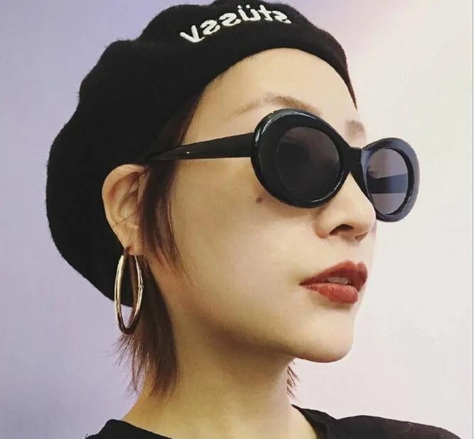 Vintage owalne okrągłe okulary przeciwsłoneczne kobiety projektantki marki okulary żeńskie czarne białe lustro Kurt Cobain szklanki338y