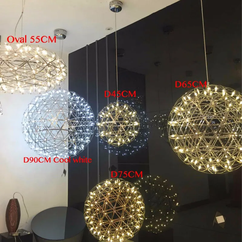 Lámpara colgante de sala de estar moderna Lámpara de acero inoxidable Bola LED LED Firework Light Restaurant Villa El Project Pends li286t