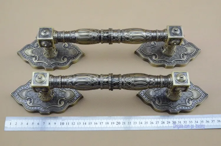 Antique Bronze European 370MM Zinc Alloy Villa Archaize Wooden Door Hotel Glass Door Handle Steel Pull Door Knob Hardware Accessories