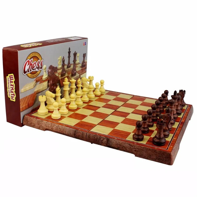 International Chess Checkers Folding Magnetic High-grade wood WPC grain Board Chess Game English version M L XLSizes218Q