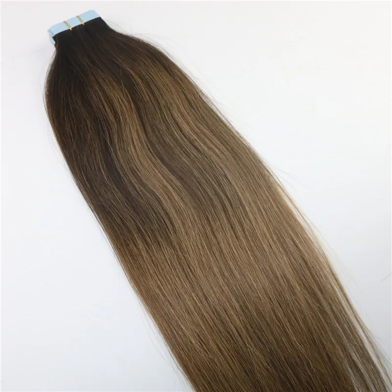 Balayage Color #2#8 High Quality Hot Selling Brazilian Virgin Remy Hair Straight Seamless Human Hair PU Tape In Hair Extension 100g 