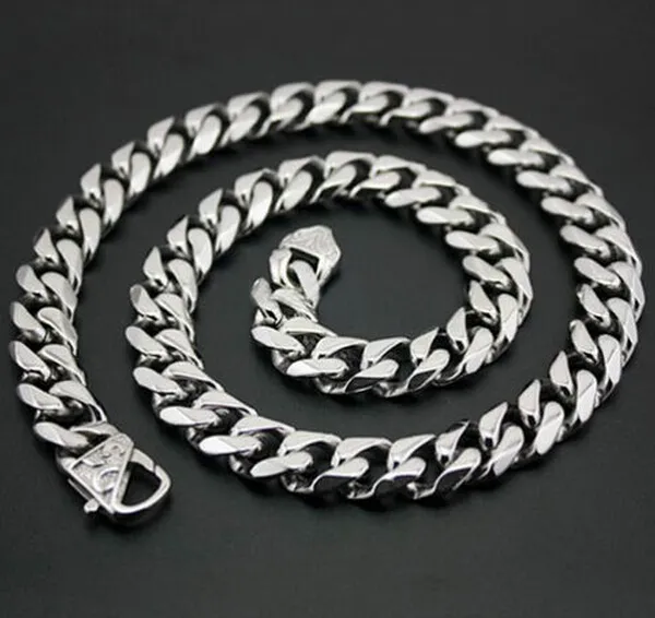 Jóias de alta qualidade aço inoxidável 316l masculino 13mm 15mm curb chain link colar fecho vintage para presentes masculinos 20 in286e