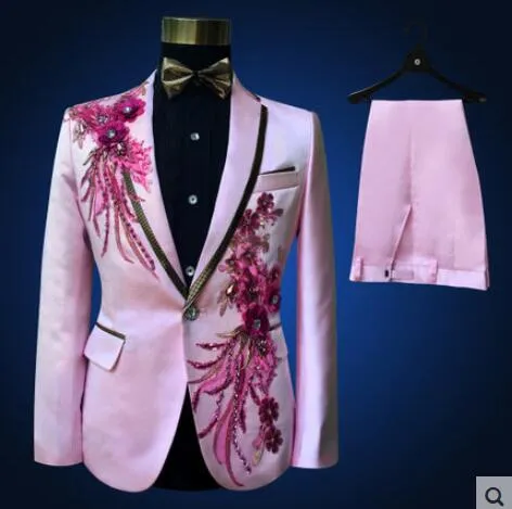 jacket+pants+bow tie+beltfashion suits set groom wedding prom party red black blue slim costumes blazers flower formal dress show bar
