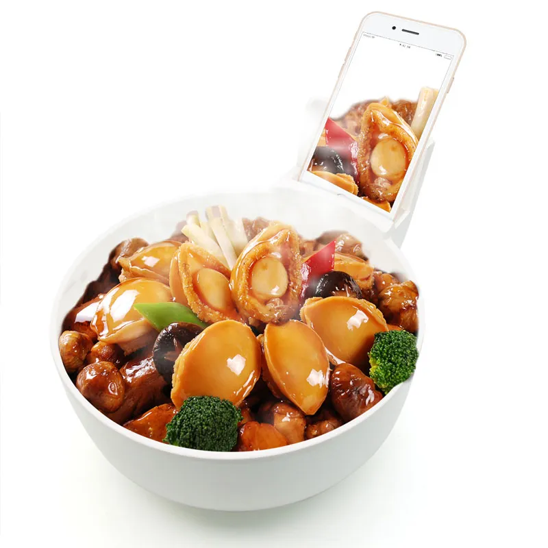 Creative Bowl with Cell Phone Holder for Mobile Phone Users White Black Melamine Bowl 2L Large Size Ramen Bowls Tableware ZA2668