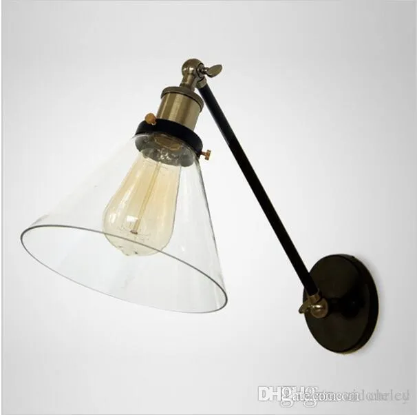 Loft Swing Arm Wandkandelaars Retro LED Wandlamp Magazijn Sfeerverlichting Glazen Lampenkap Industriële Stijl E 27 Edsion Wandlamp263v