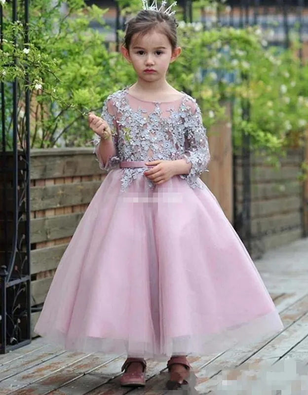 Hot Sales Birthday Princess Dress For Little Girls Appliqued Sleeves Ankle Length Flower Girl Dresses Toddler Pageant Gowns Custom Quality