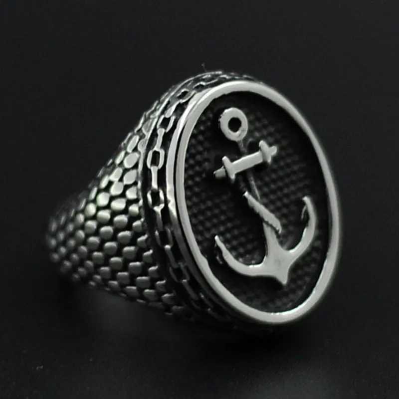 Modna punkowa biżuteria 316L Kłynki stali nierdzewnej kotwicy pierścienie męskie dla mężczyzn Titanium Biker Srebrna czaszka Pierścień Men306r
