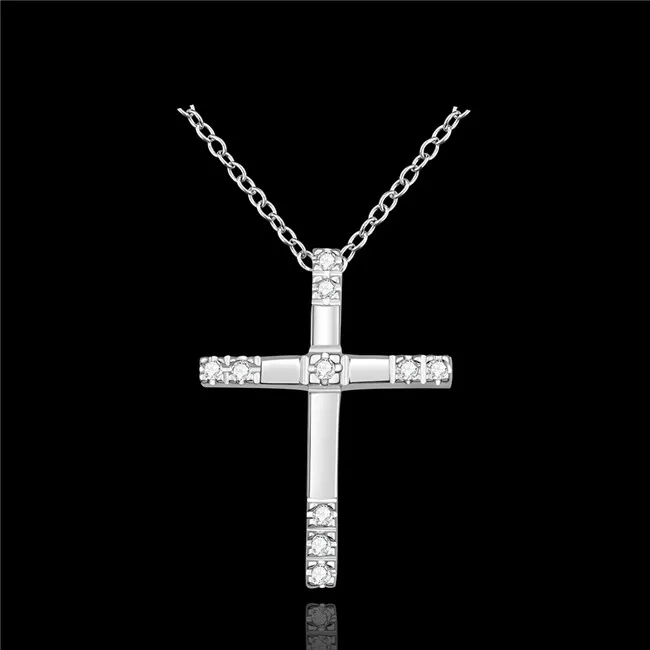 wedding Inlaid stone cross women's sterling silver plate Necklace fashion 925 silver pendant Necklace with chains GN539262J