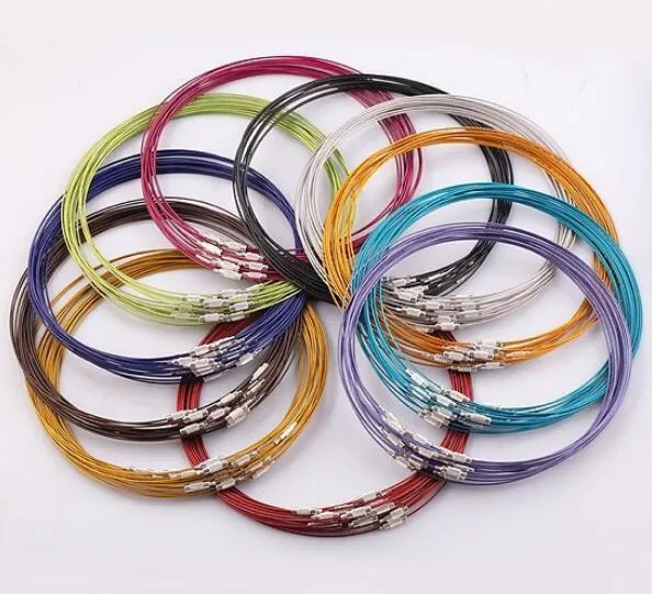 100 unids / lote mezcla color 18 pulgada de acero inoxidable collar de cable de cable para el DIY Craft Jewelry Hallazgos Componentes W7 *