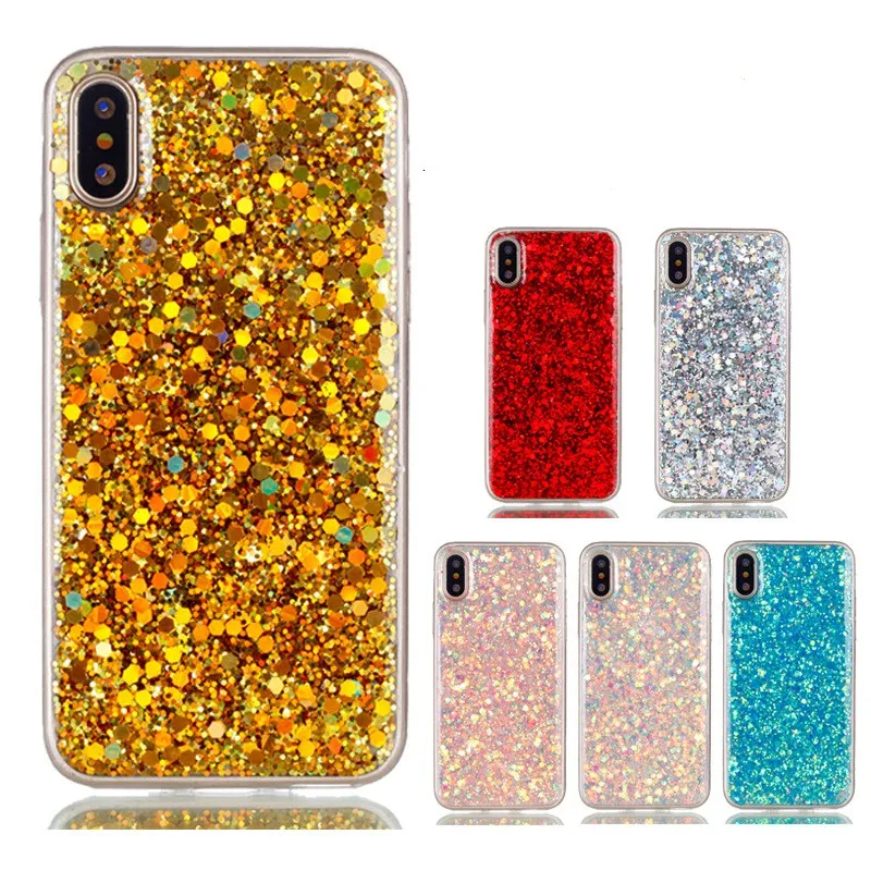 Glitter Bling Gold Foil funda para iPhone X 8 7 6S Plus Paillette lentejuela Skin Soft TPU carcasa trasera para Samsung Galaxy Note 8 S8 S7 Edge