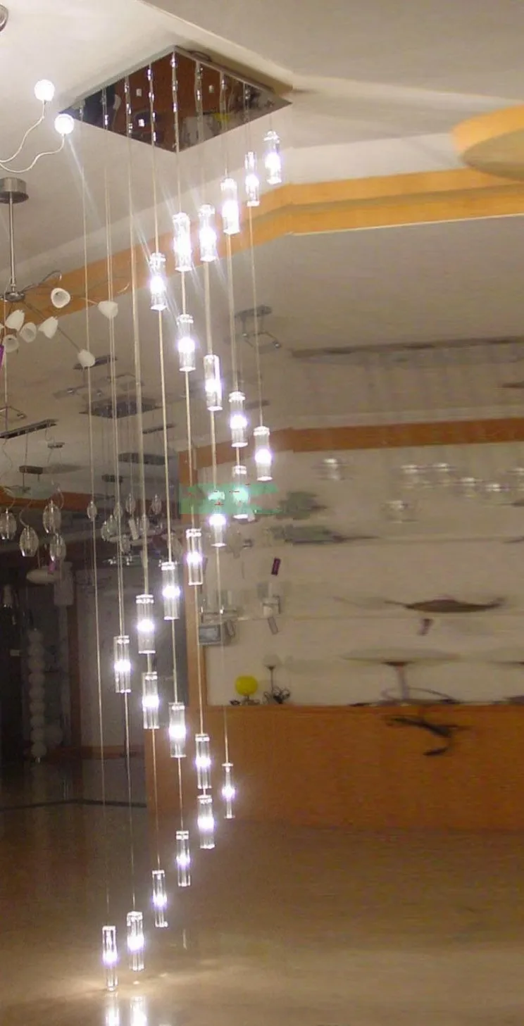 エル階段のシャンデリアモダン照明器具四角いシャンデリア雨ドロップ照明スパイラル階段クリスタルシャンデリアステイン260C