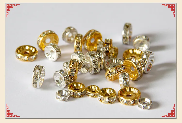 / Lega in lega di cristallo rotondo perline distanziali perline 6mm 8mm 10mm oro argento perline allentati collane braccialetto