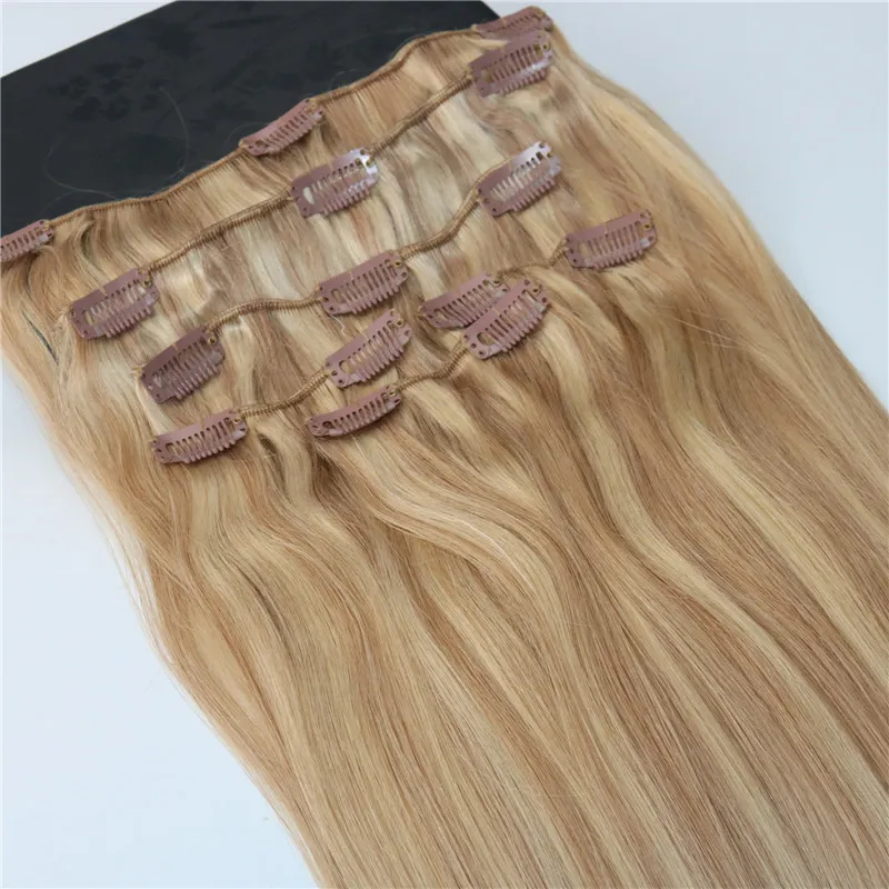 Human Hair Extensions Ombre Color Two Tone #18 Ash Blonde Piano #22 Medium Blonde Clip In Human Hair Extensions Highlights
