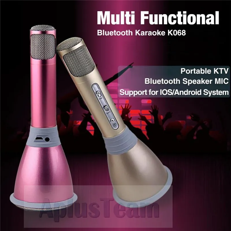 K068 Portable Wireless Bluetooth Microphone With Mic Speaker Condenser Fashion Home Mini Handheld Karaoke Player KTV Sing Record For Iphone