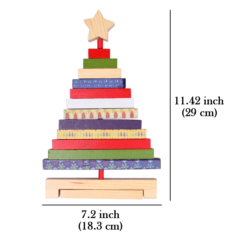 Christmas Gifts Rotating Creative Wooden Christmas Tree Blocks 11.8 inch for Xmas Gift Home Decoration