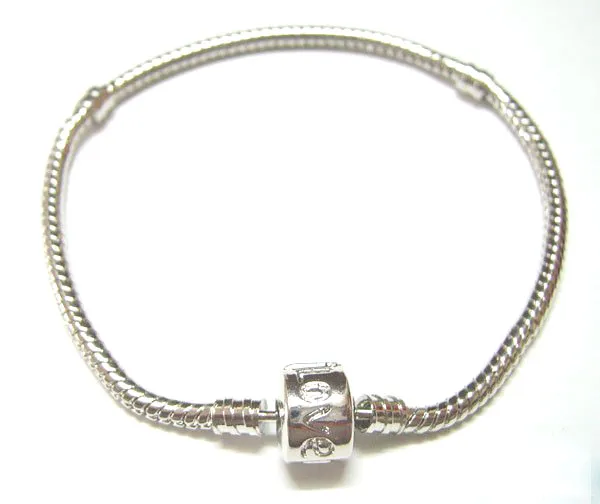 / Bracelets de bracelets plaqués argentés Chaîne de serpent avec fermoir à baril pour bracelet de perles européennes de bricolage C16