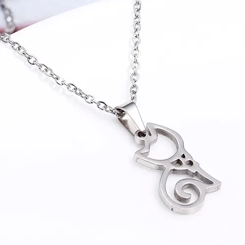 Everfast Stainless Steel Necklace Lovely Sitting Cat Pendant Necklaces Women Kids Long Chain Party Lucky Gift SN008253v