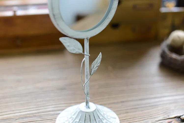 White Color Metal Retro Style Magnifying Standing Detachable Decor Makeup Mirror