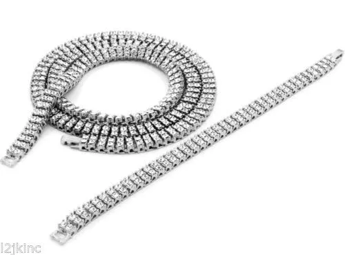 Nowa biżuteria przybywa męska srebrna lodowana 30 -calowa 2 -rzędowa symulowana bransoletka łańcucha hiphopowego dla mężczyzn220m