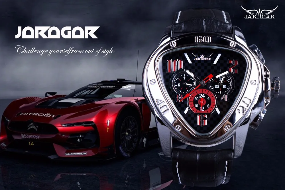 Jaragar esporte corrida design triângulo geométrico design pulseira de couro genuíno relógios masculinos marca superior luxo automático pulso watch239a