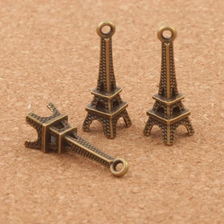 3D Paris Torre Eiffel Liga Pequenos Encantos Pingentes 100 pçs / lote MIC Bronze Banhado A Prata Elegante 22mm 4mm L448305g