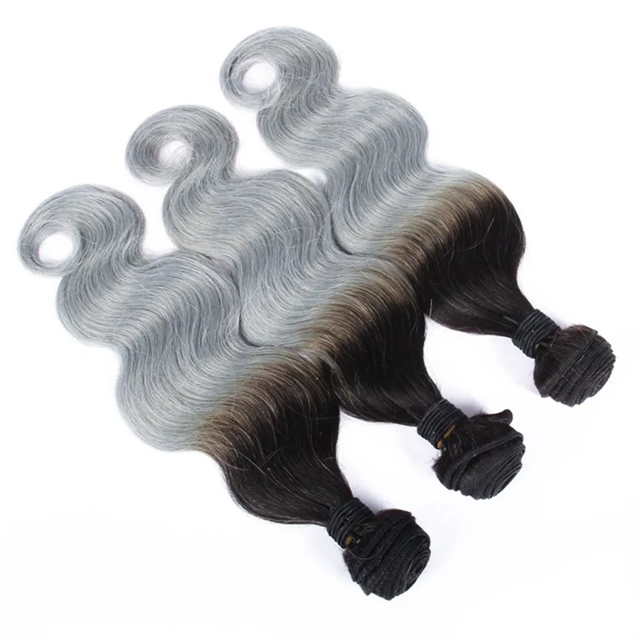 New Arrival 1B Grey Ombre Hair Weave 3 Bundles 10"-30" Brazilian Human Hair Body Wave Extensions Color Two Tone Human Hair