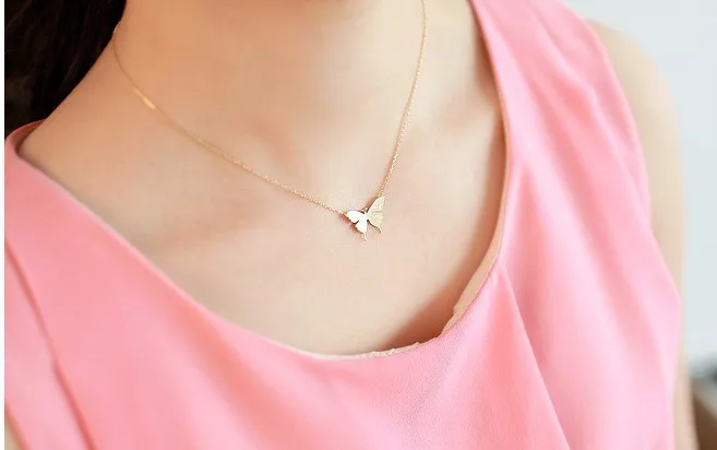 Everfast New Arrival Gold Necklace Cute Butterfly Pendant Insect Necklaces for Women Simple Animal Women Long Necklace EF231C