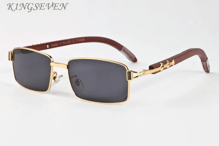 Vintage-Retro-Mode-Sportsonnenbrille für Damen, Vollrahmen-Sonnenbrille aus Bambusholz, silberner goldener Rahmen und braun-schwarze, klare Gläser 2959