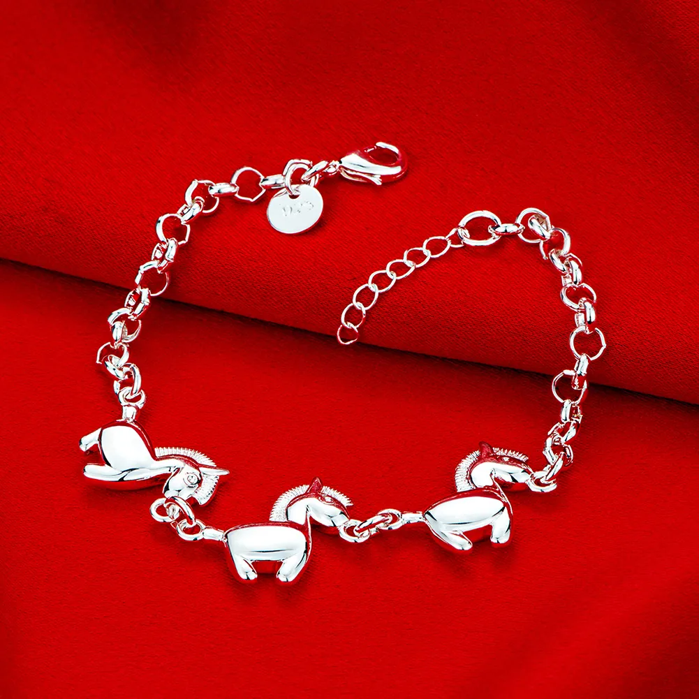 Zodíaco Cavalo Pulseira 925 de Prata banhado as mulheres jóias de presente de aniversário Bonito Moda Estilo Cool Charme acessórios frete grátis 10 peças / lote