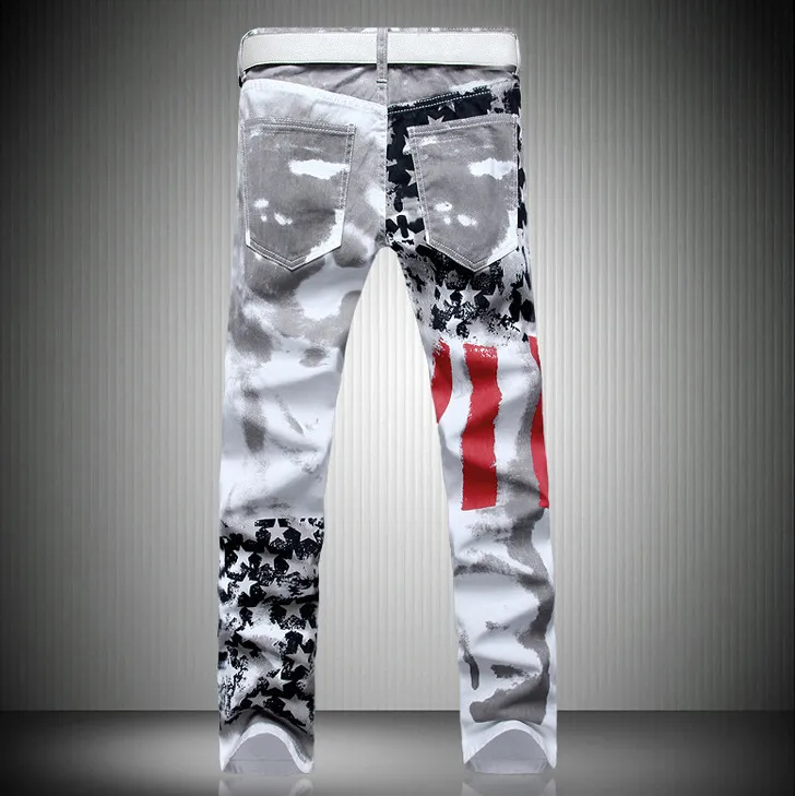 Fashion hot mens designer jeans men denim with wings american flag plus size