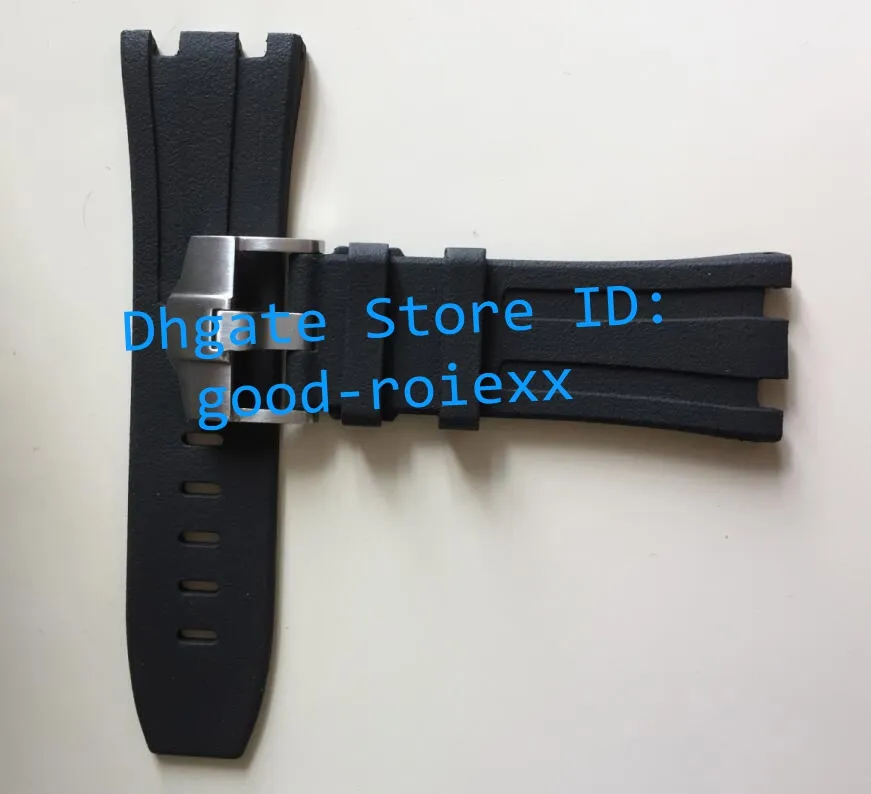 Topp 28mm 18mm 9mm Watchband Black Rubber Rand Clasp 15710 Watch Bands 15703 Mens Waterproof 3126 Watches Steel Buckle Clasp2321